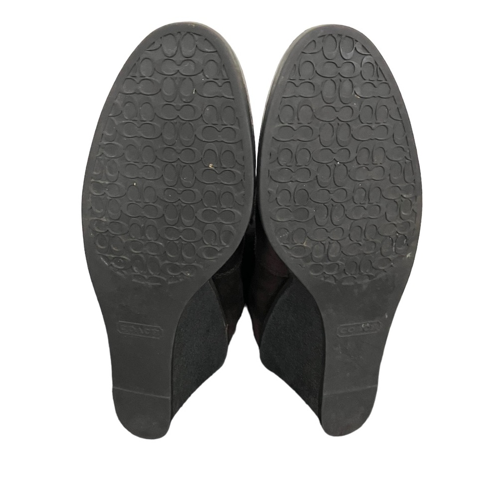 Coach Brown Monogram C Logo Jordana W123Sheepskin Suede Zip Wedges 7 1/2M No box - Picture 8 of 12